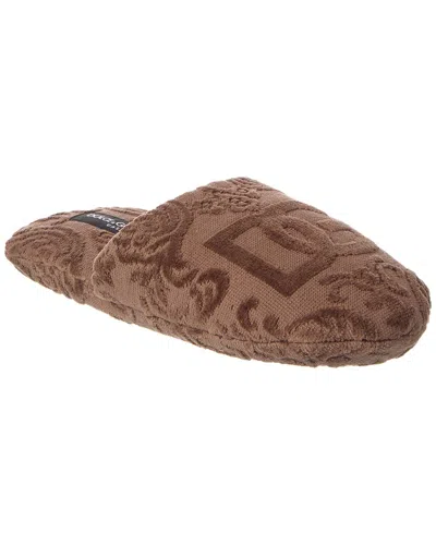 Dolce & Gabbana Jacquard Terry Slippers In Brown