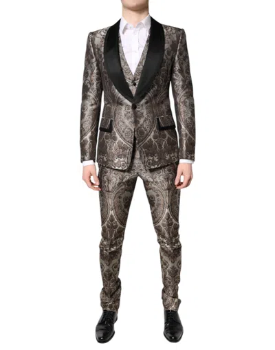 Dolce & Gabbana Baroque-jacquard Three-piece Suit In Gray