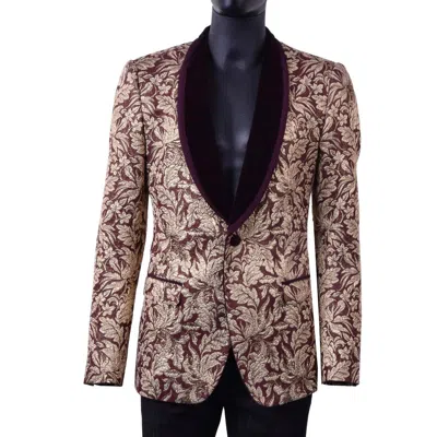 Pre-owned Dolce & Gabbana Jacquard Velvet Blazer Jacket Gold Bordeaux Red Xs S 05467
