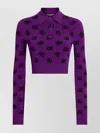 Dolce & Gabbana Long-sleeved Polo Shirt In Jacquard Viscose In Purple