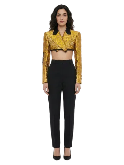 Dolce & Gabbana Jacquard Wool-blend Cropped Jacket In Gold
