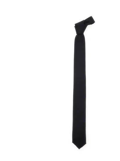 DOLCE & GABBANA BLACK TIE WITH TIE CLOSURE ON THE REAR AND ALL-OVER LOGO EMBROIDERY IN SILK MAN