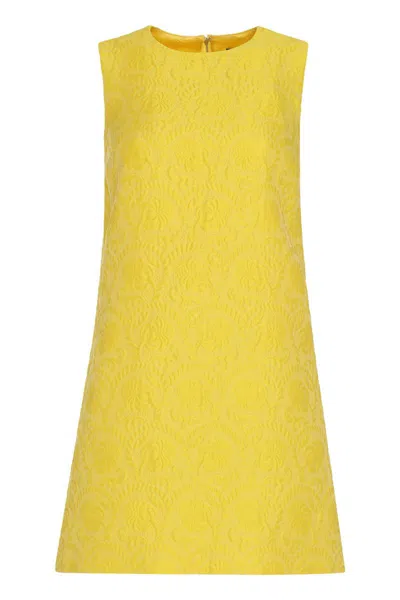 Dolce & Gabbana Matelasse Fiori Jacquard Mini Dress In Yellow