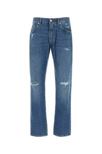 Dolce & Gabbana Distressed Denim Trousers Stonewashed Finish In Blue