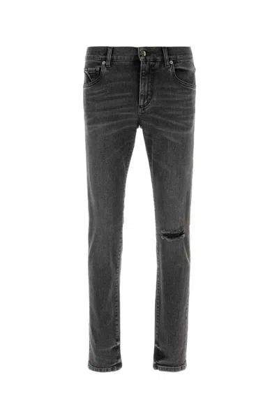 Dolce & Gabbana Distressed Five-pocket Stretch Denim Trousers In Gray