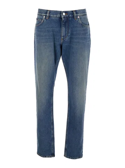 Dolce & Gabbana Blue Jeans With Belt Loops And Logo Patch On The Rear In Denim Man