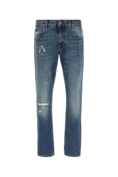 Dolce & Gabbana Belt Loops Distressed Denim Trousers In Blue