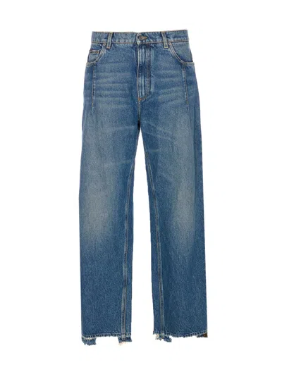 Dolce & Gabbana Faded Five-pocket Denim Trousers With Frayed Hem In Black