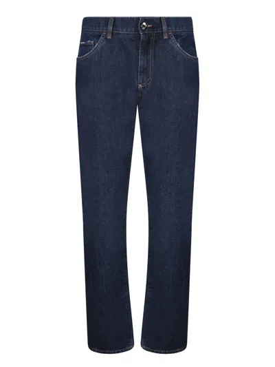 Dolce & Gabbana Jeans With Brown Leather Pocket In Blue