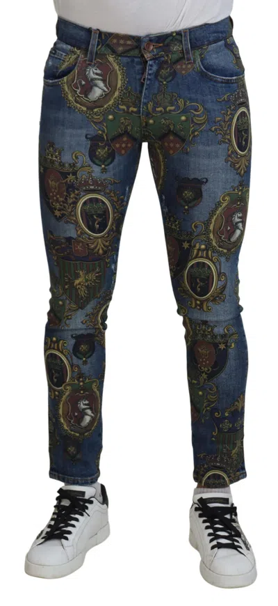 Pre-owned Dolce & Gabbana Jeans Blue Medal Print Slim Fit Cotton It46 / W32 /s Rrp 1400usd