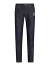 Dolce & Gabbana Skinny Stretch Cotton Jeans With Patch In Dark Wash