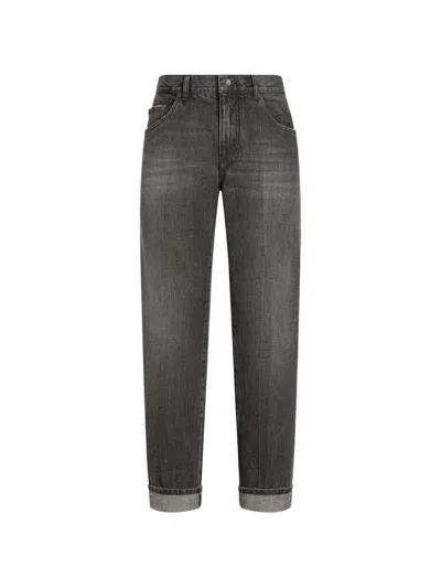 Dolce & Gabbana Jeans Classici A Cinque Tasche Con Risvolto E Dettagli Cimosa Dolce E Gabbana In Black