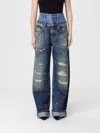 Dolce & Gabbana Women Blue Jeans With Layered Design And Distressed And Ripped Effect In Denim Woman In Blue