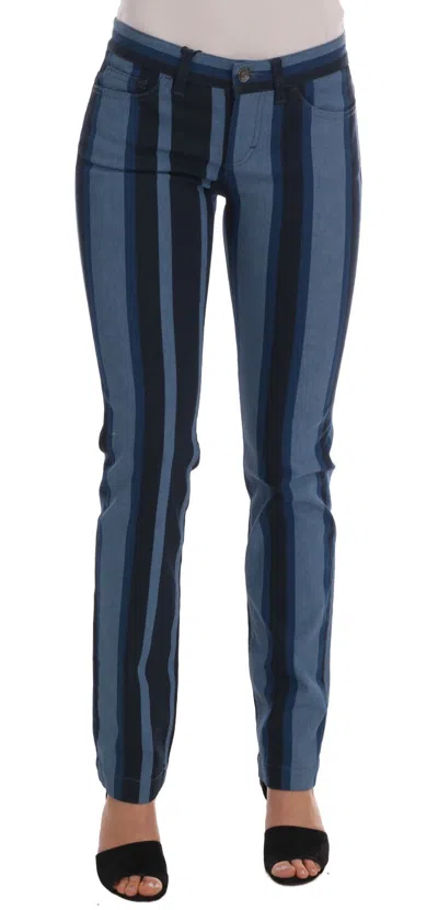 Pre-owned Dolce & Gabbana Jeans Girly Blue Striped Cotton Stretch It40 / Us6 / S Rrp $840