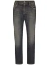 DOLCE & GABBANA STRAIGHT CUT STRETCH COTTON JEANS WITH DISTRESSED EFFECT