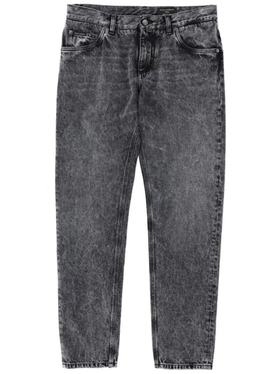 Dolce & Gabbana Straight Leg Denim Jeans Five Pocket Belt Loops In Gray