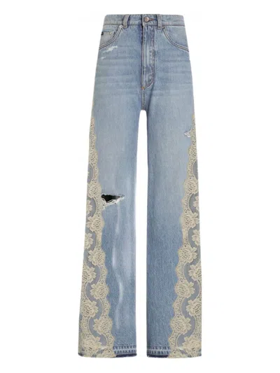 Dolce & Gabbana Jeans Lunghi Con Strappo E Pizzo Bianco Dolce E Gabbana