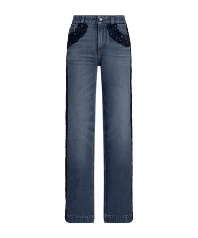 DOLCE & GABBANA LACE-EMBROIDERED JEANS