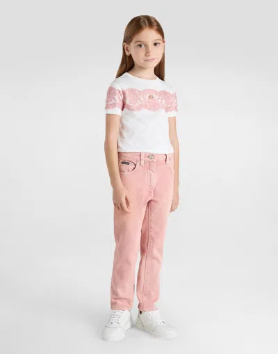 Dolce & Gabbana Jersey And Lace T-shirt In White