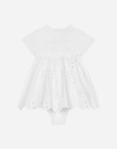 Dolce & Gabbana Babies' Embroidered-logo Cotton Dress In White