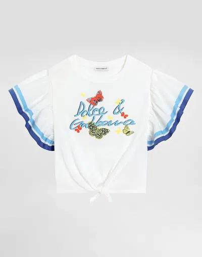 Dolce & Gabbana Jersey And Poplin T-shirt With Dolce&gabbana Logo In Print