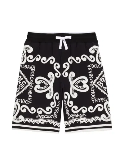 Dolce & Gabbana Kids' Marina-print Drawstring Shorts In Black Multi