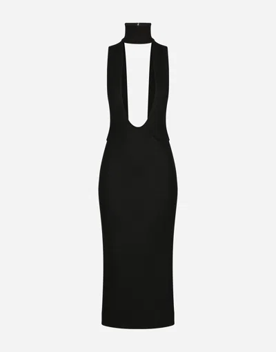 Dolce & Gabbana Jersey Calf-length Dress With Cut-out Detailing In Black