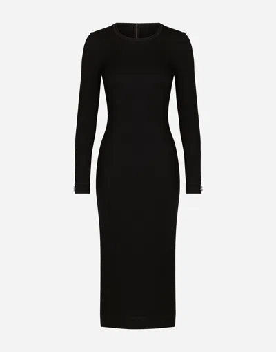 DOLCE & GABBANA JERSEY CALF-LENGTH DRESS WITH DG LOGO DETAILS