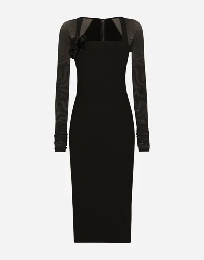DOLCE & GABBANA JERSEY CALF-LENGTH DRESS WITH TULLE SLEEVES