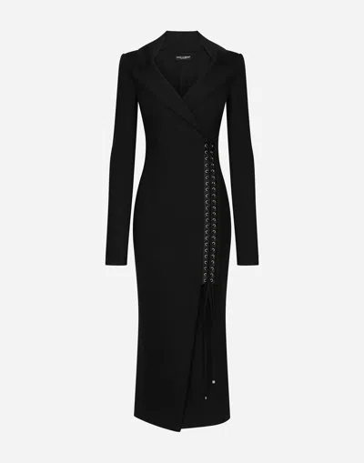 Dolce & Gabbana Jersey Coat Dress With Laces And Eyelets In Black