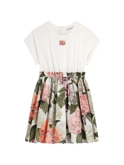 Dolce & Gabbana Kids' Jersey Dress With Hydrangea Print In White