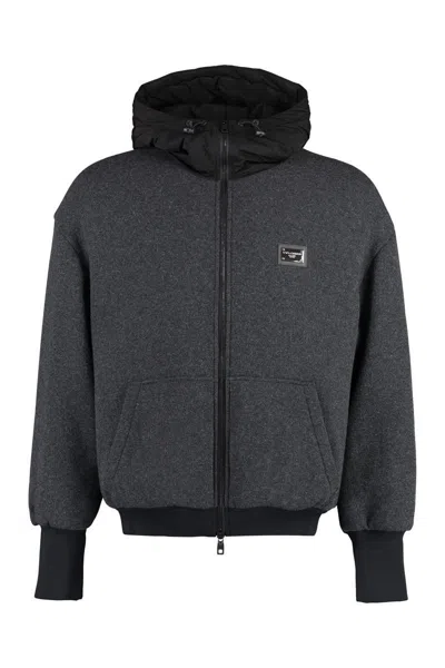 Dolce & Gabbana Zip-up Hooded Jersey Jacket In Grey