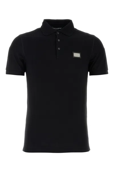 Dolce & Gabbana Piquet Polo Shirt With Logo Plate In Black