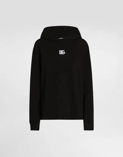 Dolce & Gabbana Jersey Hoodie With Dg Embroidery In Black