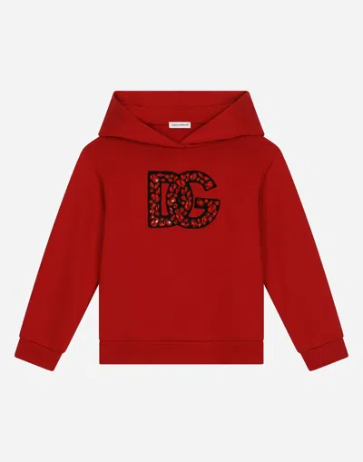 Dolce & Gabbana Jersey Hoodie With Dg Logo In Red