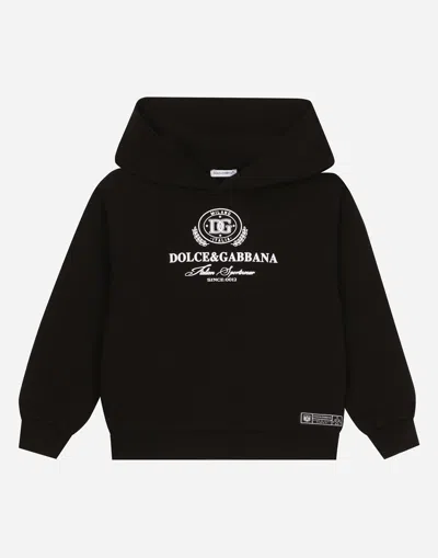 Dolce & Gabbana Kids' Jersey Hoodie With Dg Print In Black