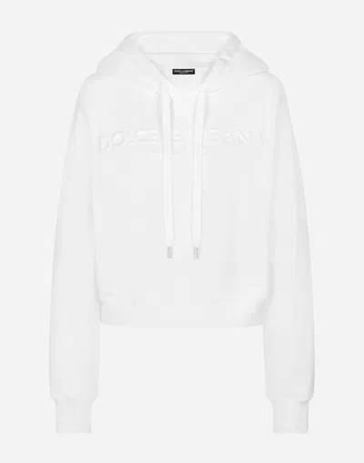 Dolce & Gabbana Jersey Hoodie With Embossed Logo In White