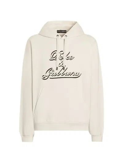 Dolce & Gabbana Logo-embroidered Cotton Sweatshirt In Neutral