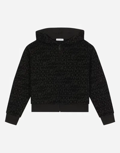 DOLCE & GABBANA JERSEY HOODIE WITH FLOCKED PRINT