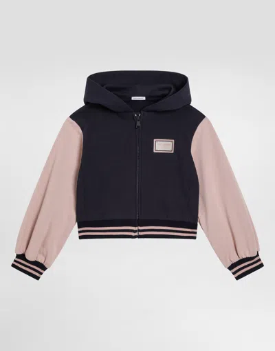 Dolce & Gabbana Jersey Hoodie With Logo In Blue