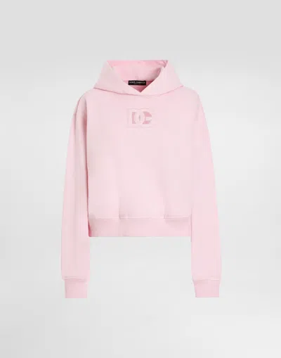 Dolce & Gabbana Jersey Hoodie With Raised Dg Embroidery In Pink