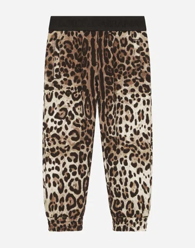 Dolce & Gabbana Jersey Jogging Pants With Leopard Print In Animal Print