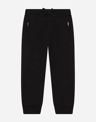 Dolce & Gabbana Kids' Jersey Jogging Pants With Logo Embroidery In Black