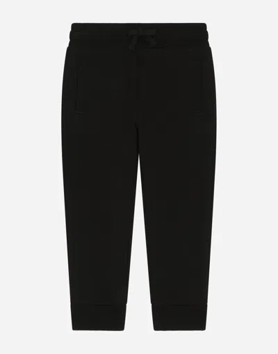 Dolce & Gabbana Kids' Jersey Jogging Pants With Logo Embroidery In Black