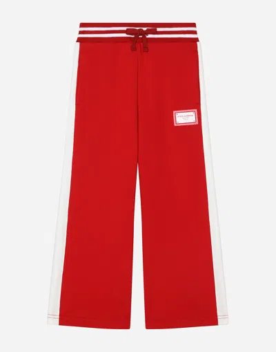 Dolce & Gabbana Jersey Jogging Pants With Logo Tag In Bordeaux