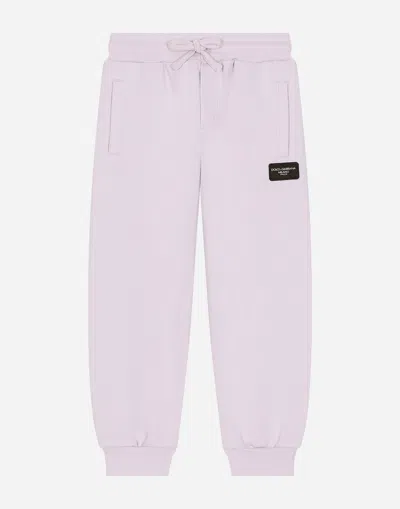 Dolce & Gabbana Jersey Jogging Pants With Logo Tag In Lilac