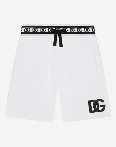Dolce & Gabbana Jersey Jogging Shorts With Dg Logo Embroidery In White