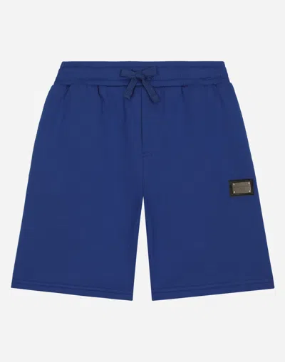 Dolce & Gabbana Kids' Jersey Jogging Shorts With Logo Tag In Blue