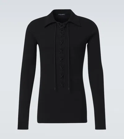 Dolce & Gabbana Jersey Knitted Polo Cotton Sweater In Black