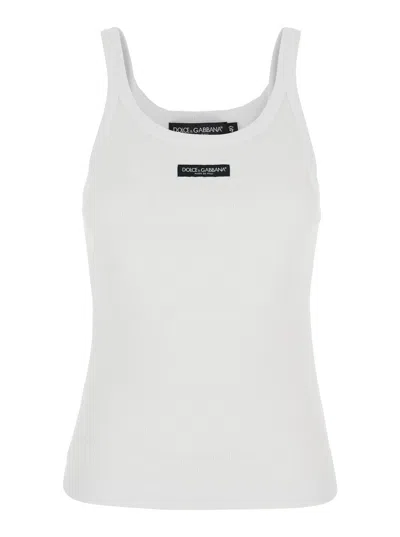 Dolce & Gabbana Top Jersey Logo White With Logo Print On The Front In Cotton For Women